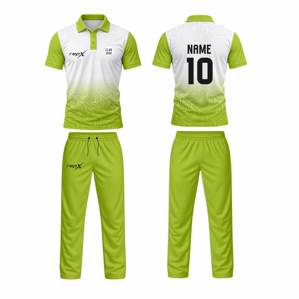 Custom Cricket Uniform Set – Green & White Sublimated Jersey & Trousers