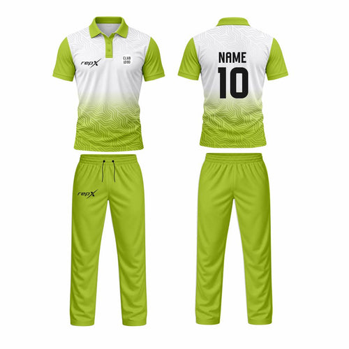 Custom Cricket Uniform Set – Green & White Sublimated Jersey & Trousers
