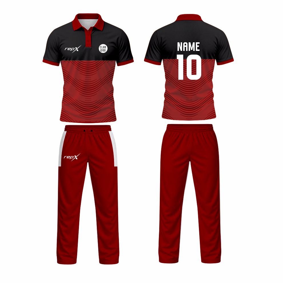 Custom Cricket Uniform Set – Red & Black Sublimated Jersey & Trousers