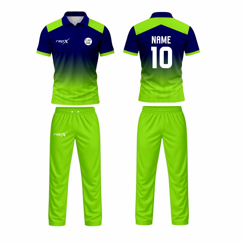Custom Cricket Uniform Set – Navy & Neon Green Sublimated Jersey & Trousers