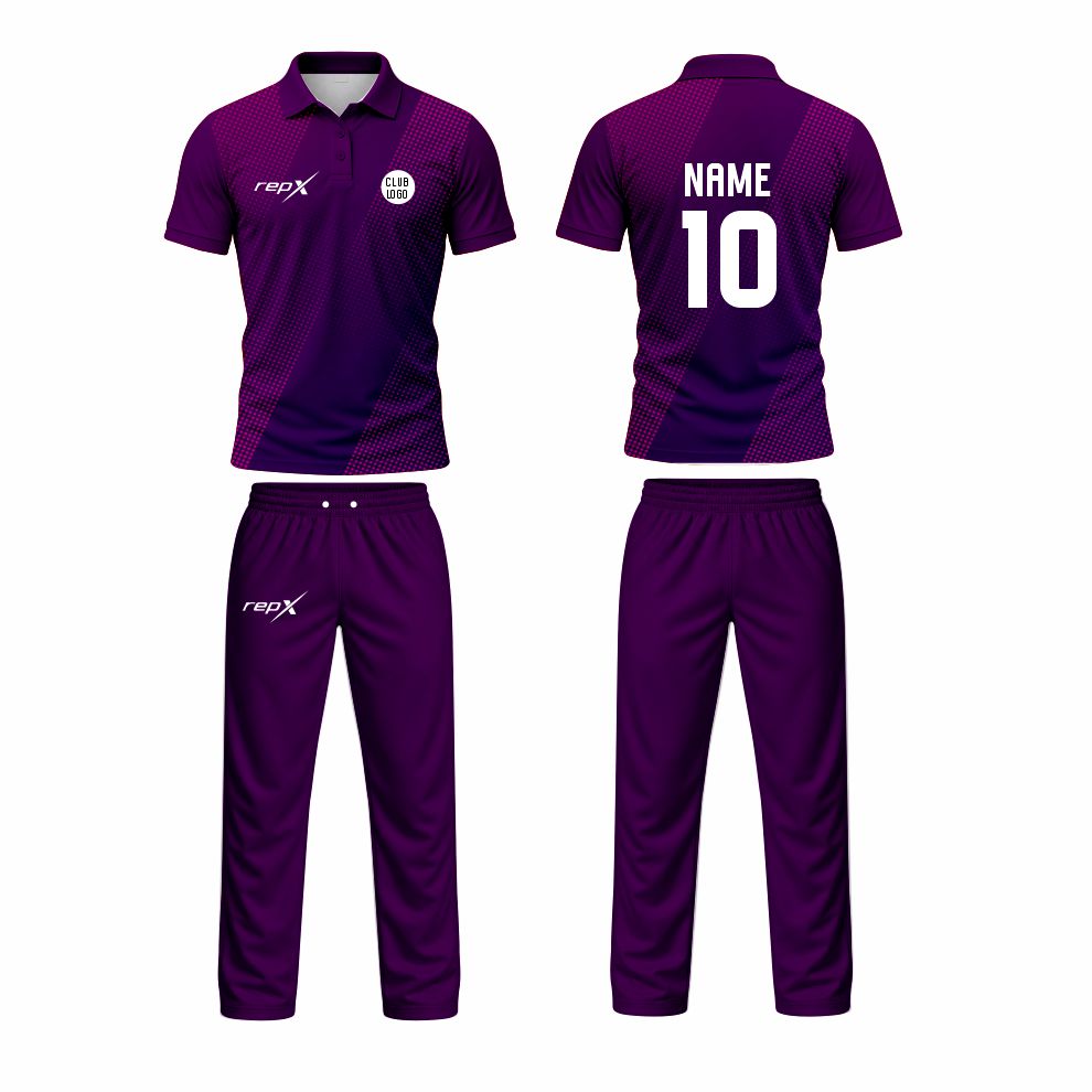 Custom Cricket Uniform Set – Purple Sublimated Jersey & Trousers