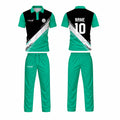 Custom Cricket Uniform Set – Teal & Black Sublimated Jersey & Trousers