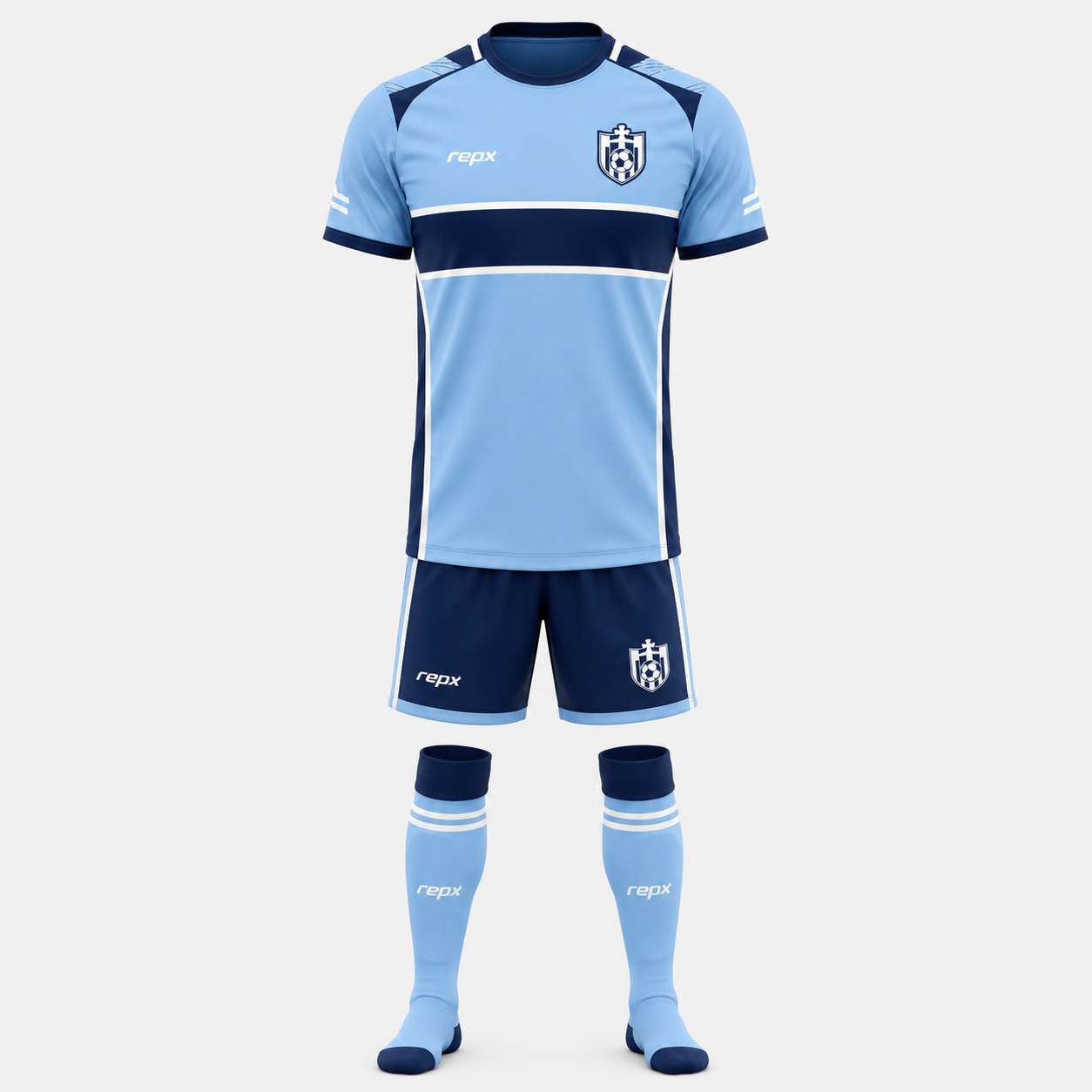 custom repX football kit with shirt, shorts and matching socks