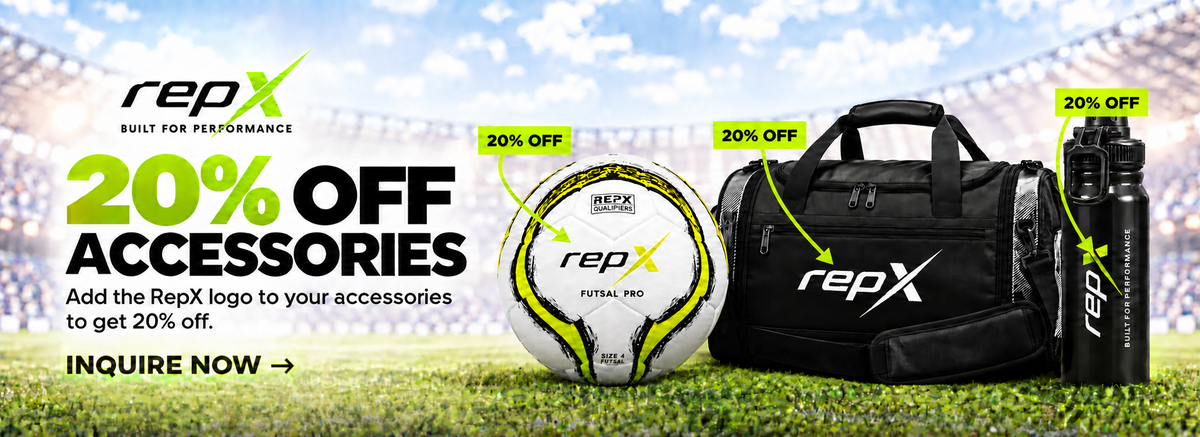20% off REPX team accessories – footballs, kit bags and water bottles with your club logo