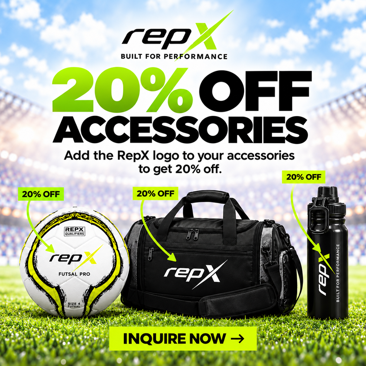 20% off REPX team accessories – footballs, kit bags and water bottles with your club logo
