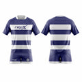 Custom Rugby Kit – Navy & White Hooped Sublimated Jersey & Shorts