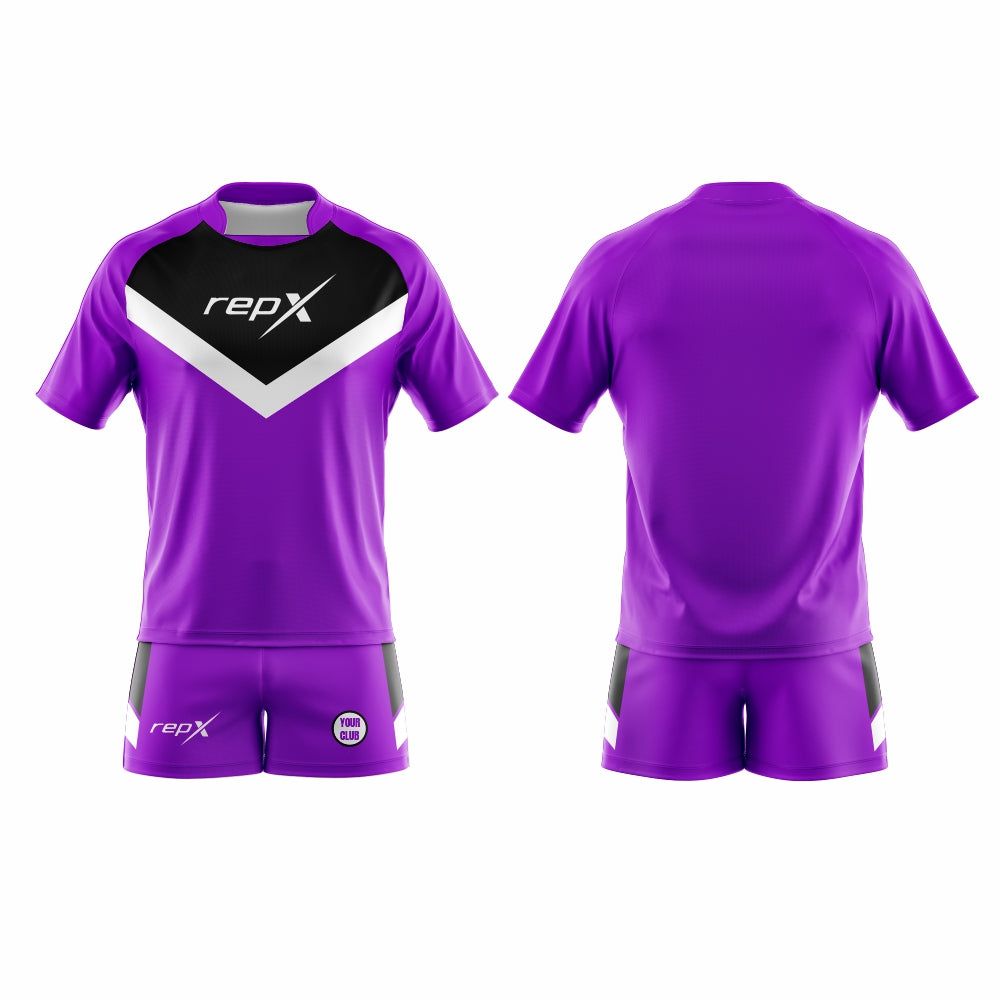 Custom Rugby Kit – Purple & Black Sublimated Jersey & Shorts