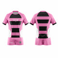 Custom Rugby Kit – Pink & Black Hooped Sublimated Jersey & Shorts